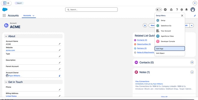 Account - Page layout