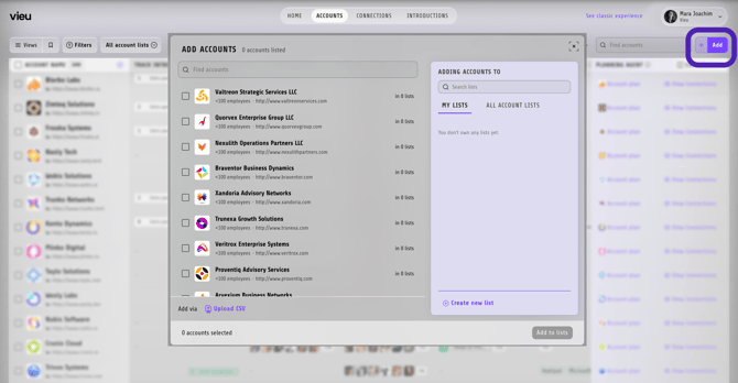 Add list to Accounts Vieu-1