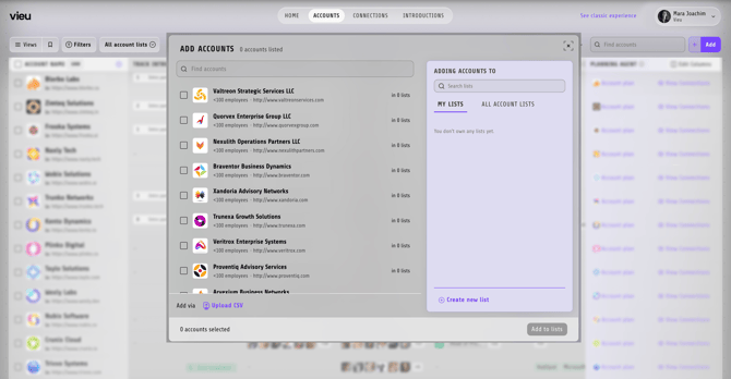 Add list to Accounts Vieu